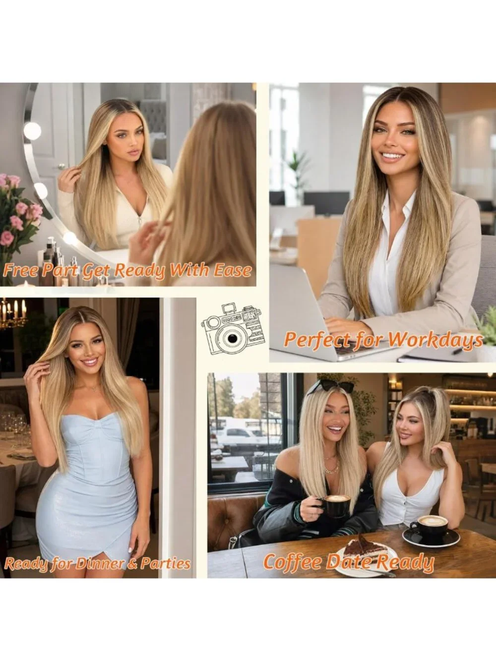 Blonde 28-Inch Straight Synthetic Lace Front Wig for Women - Natural Look